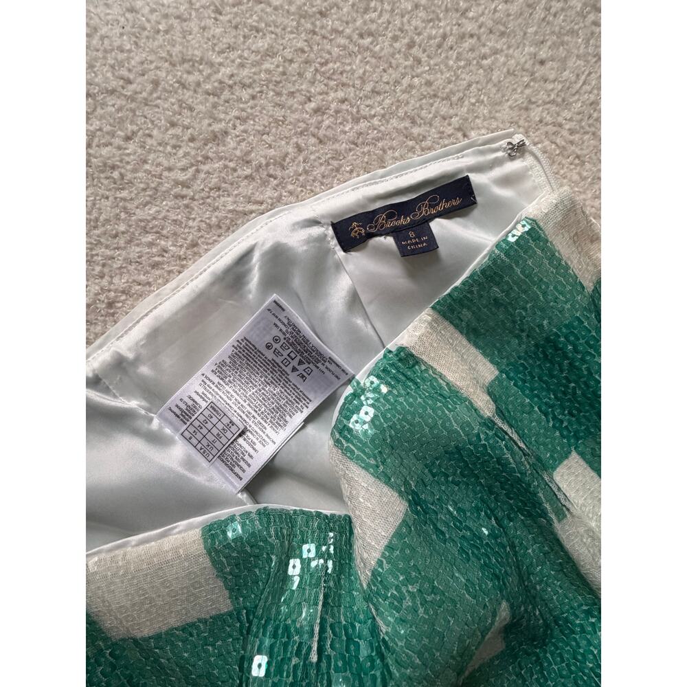 Brooks Brothers Green Gingham Sequin Pencil Skirt Size 8 Midi Party - Picture 7 of 7